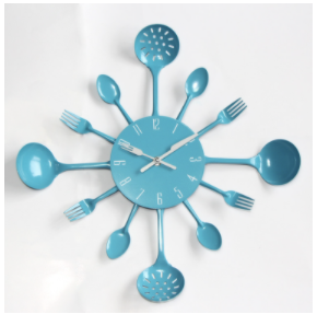 Cutlery Metal Kitchen Wall Clock Spoon Fork Quartz Wall Mounted Clocks Modern Decorative Horloge Murale: blue2