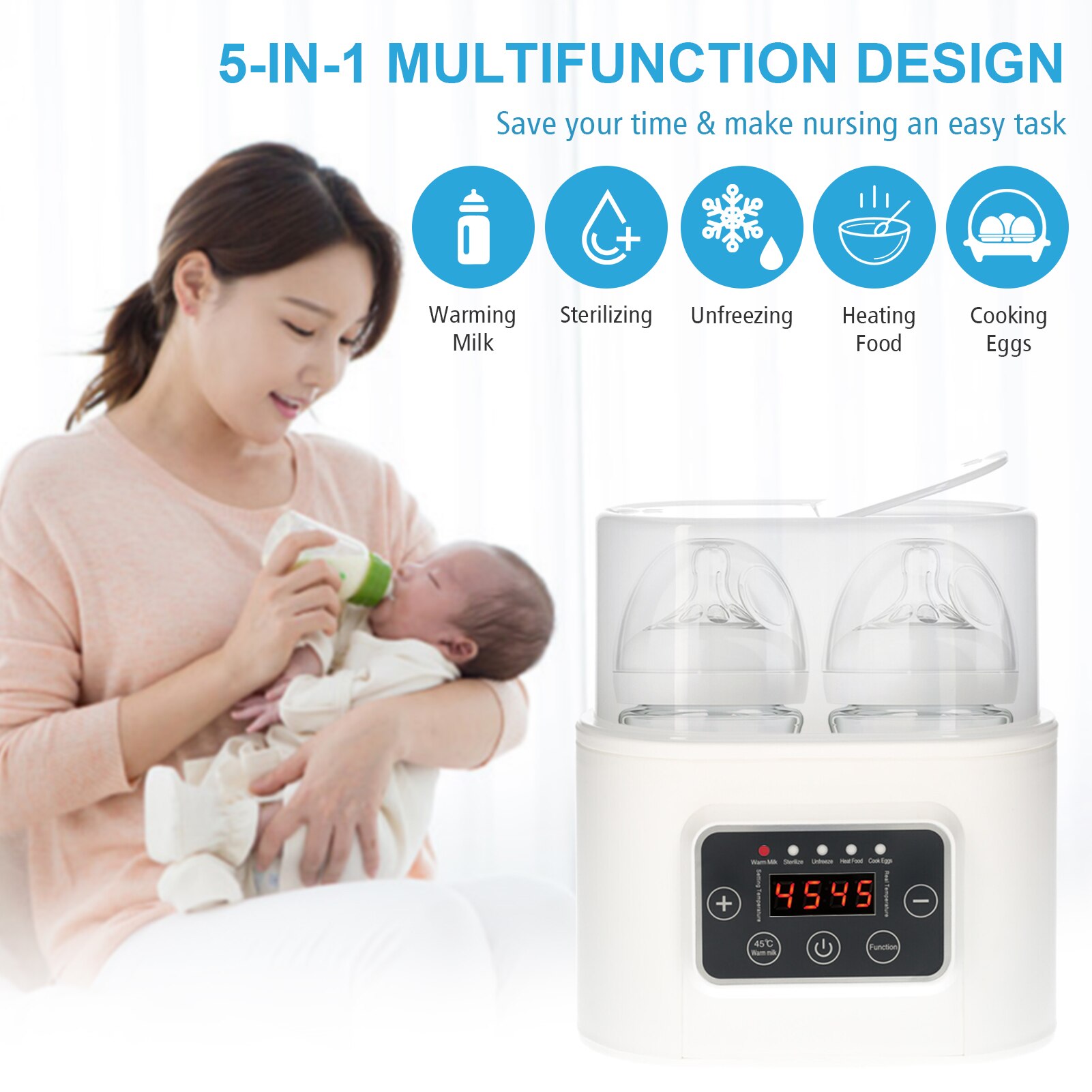 Baby Bottle Warmer 5-in-1 Digital Baby Food Warmer with Timer Digital Display Double Bottle Portable Warmer for Breastmilk