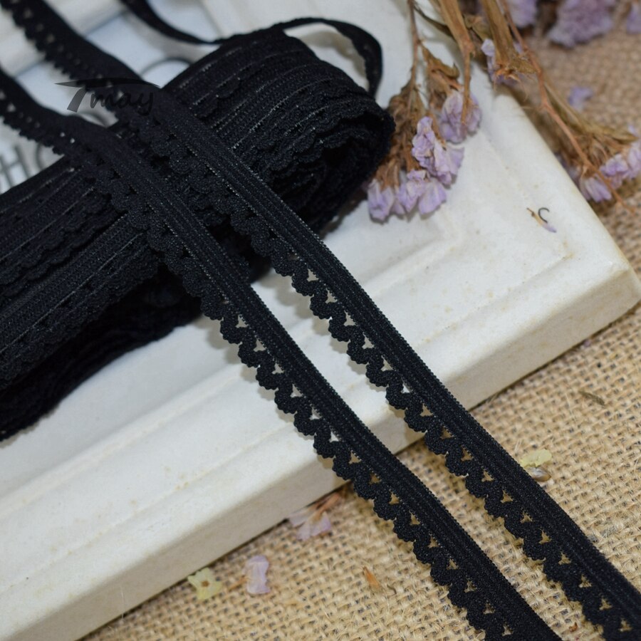 #1351 zwarte tape "s"-vormige golfrandband nylon band kant afwerking elastische banden 8 meter/lot doe-het-zelf stoffen ondergoed broek tailleband