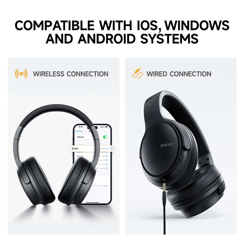 Picun B-06 Bluetooth-Kopfhörer über dem Ohr, 110-Stunden-Spielzeit, kabellose Kopfhörer mit Mikrofon, faltbar, verstellbar, leicht, HiFi