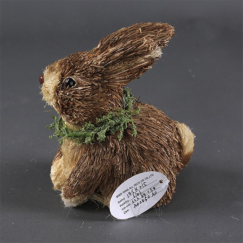 Cute Handmade Straw Animal Bunny Brown Gray Animal Crafts Home Decorations Figurines