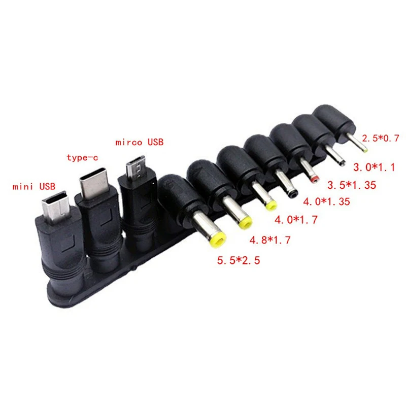 8/10/23PCS DC Power Adapter Connector Kit Male To Female 5.5x2.1mm Universal Jack Socket DC To Mirco USB Type C Plug Connector