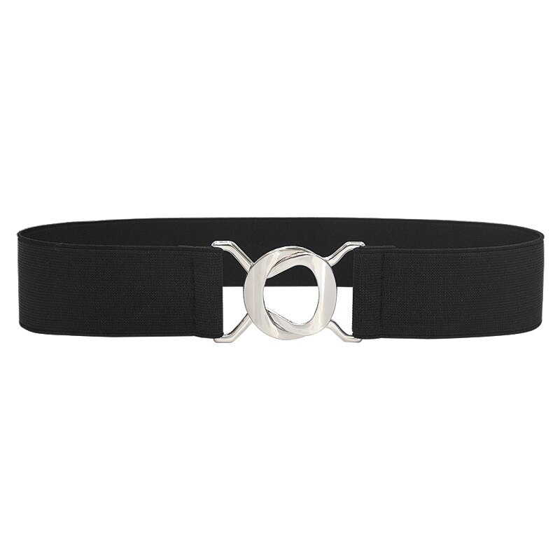 Elastic Wide Waist Belt Metal Buckle Ladies Dress Belt Solid Color Black Women Belts: black