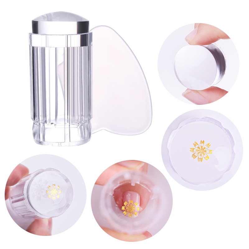 1Pc ongles Art modèles clair gelée Silicone ongles estampage plaque grattoir avec capuchon Transparent ongles Stamper ongles Art outils