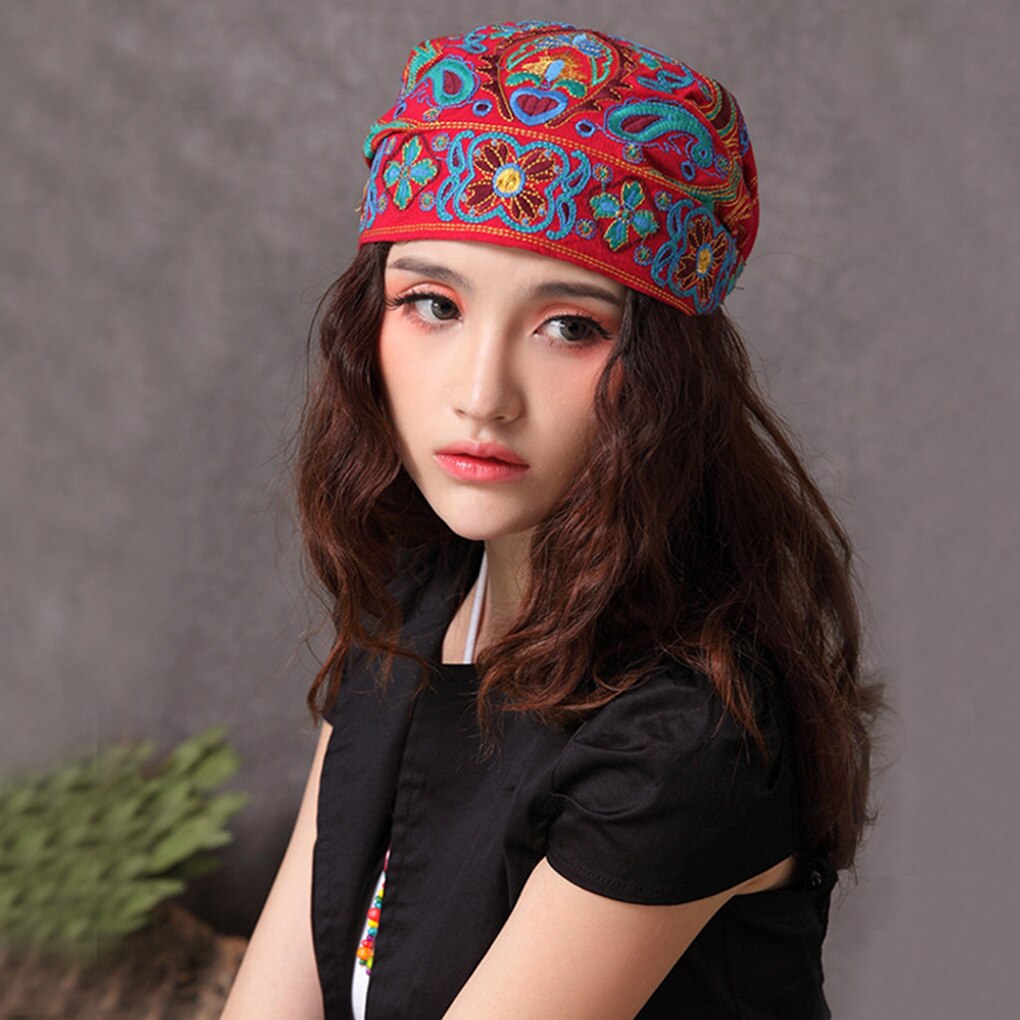 Étnico mexicano Estilo Vintage mujer flores de bordado pañuelos estampada roja sombrero gorros de invierno para mujeres 5 Estilo: 01