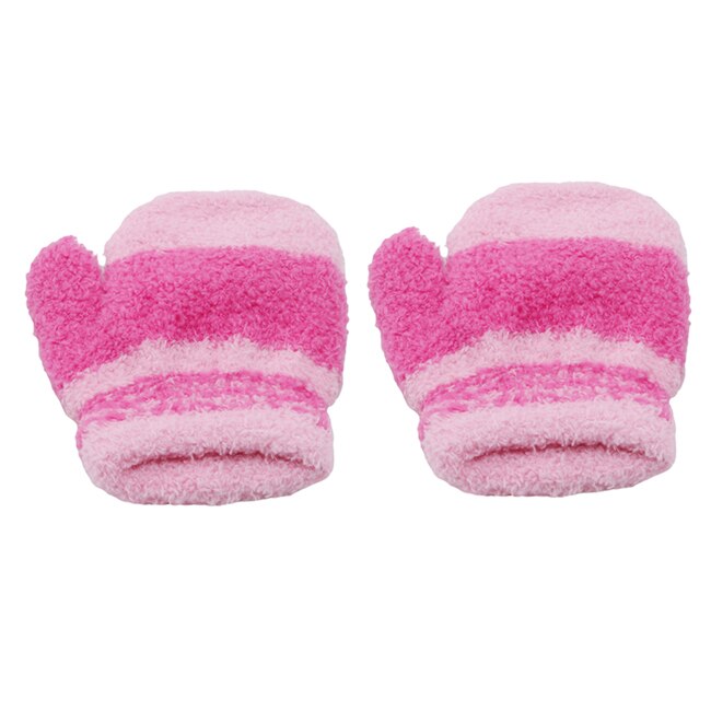 Nuevos niños de lana de Coral de punto mitones bebé invierno cálido guantes de peluche niños niñas suave colorido a rayas guantes de dedo completo: 940025