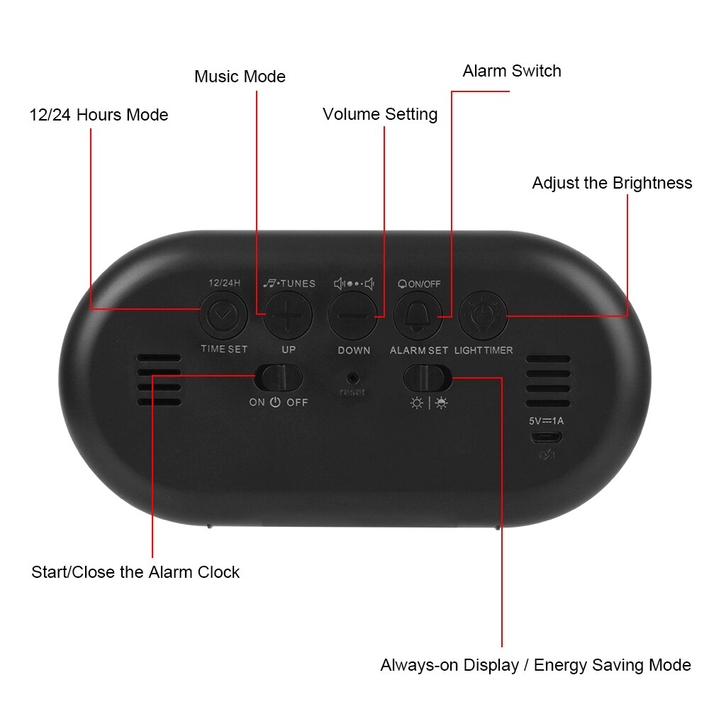 Muziek Tafel Klok Usb Aangedreven Nachtlampje Met Touch Snooze Elektronische Desktop Klok Digitale Wekker