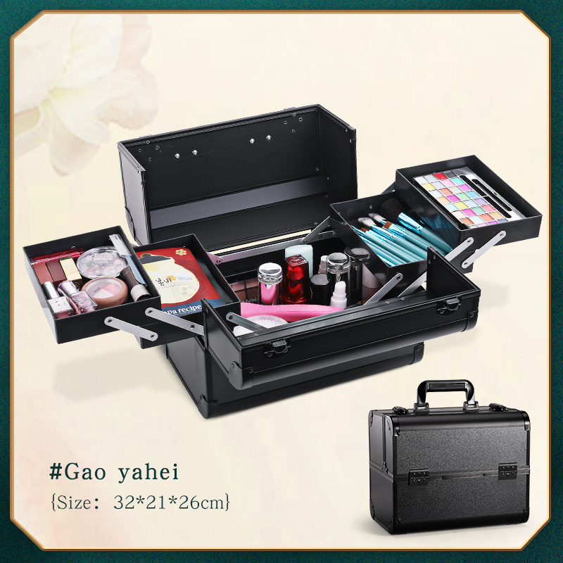 Makeup Train Box With Adjustable 4 Trays Makeup Box Makeup Storage Box With Lock And Compartment: Brown