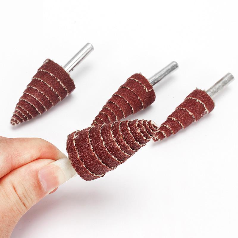 4 stk 80#  tilspidset kegle slibehoved sandpapir klaphjul polering slibeværktøj til bor dremel tilbehør 6mm skaft