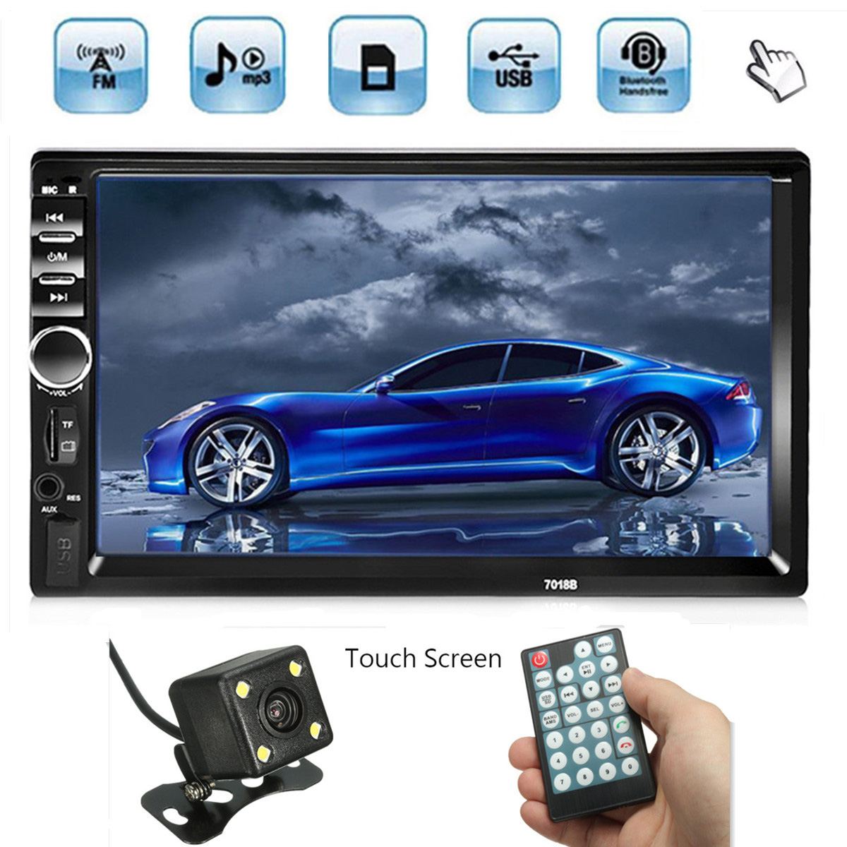 7" HD bluetooth Touchs Screen 2 Din Car Stereo Radio FM AUX USB SD MP5 Player With Rear View Camera Remote Controller