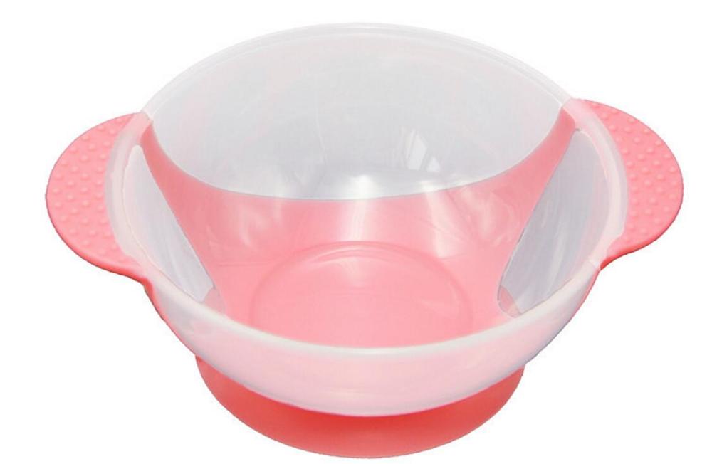 Babybestick 3 stycken / set babysugsservis baby skedskål med temperaturavkänning barnmat matning säker skål servis: Röd