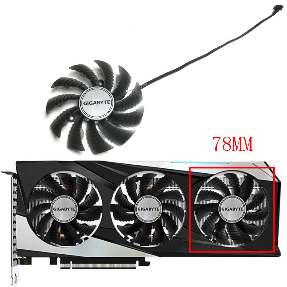 PLD08010S12HH 78MM 4PIN Graphics card cooling fan，For Gigabyte RTX 3050、3060、3060TI GAMING OC: Red