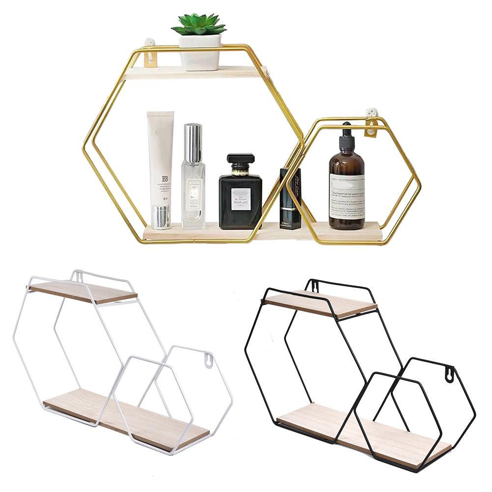 Hexagonal rack de ferro forjado hexagonal grade prateleira parede sala estar quarto figura geométrica combinação pendurado parede decoração casa