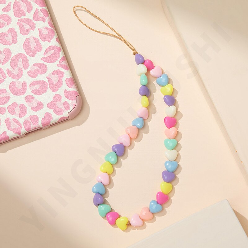 Simple Acrylic Beads Mobile Phone Chain Anti-Lost Soft Ceramic Rope Beaded Cell Phone Chain Wristband Keychain