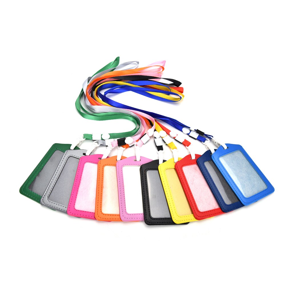 PU Leather Neck Strap Card Holder Bus ID Card Holder Business Card Case with Lanyard Credit Card Cover Metal Credit NFC Holder