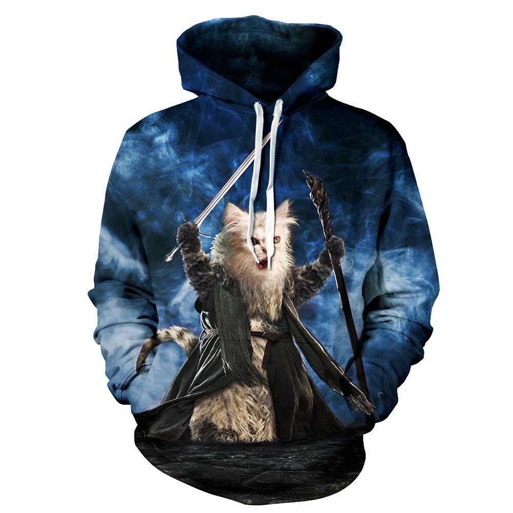 Nuovo Sport Degli Uomini Delle Donne Gatto Felpa Pullover Autunno Jersey Con Cappuccio 3D Stampato Pullover Cappotto Allentato S Alla 3XL Cappotto Blu