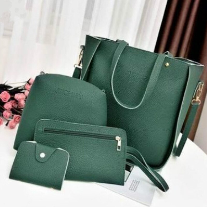 Mode Vier Stuk Schoudertas Messenger Bag Portemonnee Handtas Vrouw Zak Lederen Duurzaam Retro Schoudertas Sac Belangrijkste Femme: Green