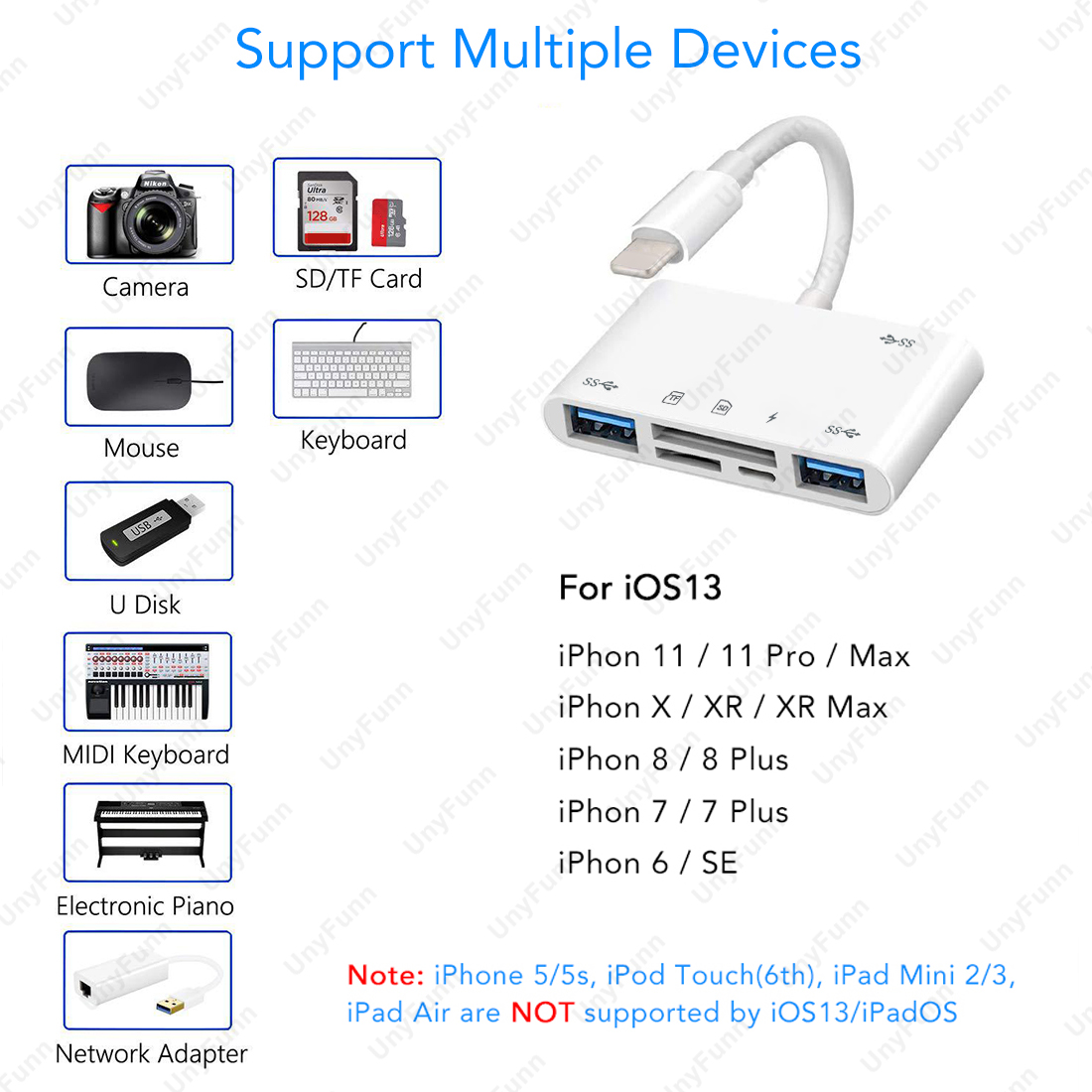 Usb 6-In-1 SD Card Reader With 3 USB Ports Otg Camera Adapter SD Card Viewer Supports TF SD Card Micro Adapter For iPhone
