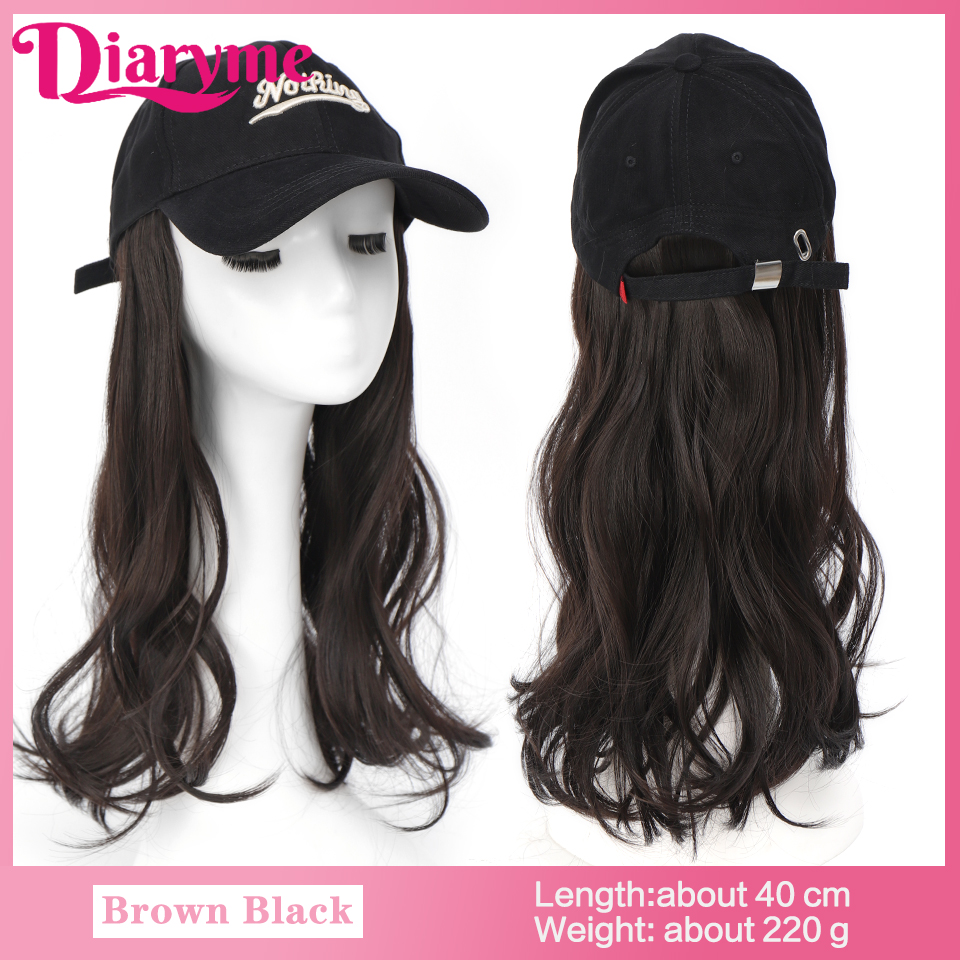 Peluca de sombrero sintético, peluca de pelo largo y liso con gorra de béisbol, gorra ajustable de una sola pieza, gorra de béisbol Retro, conectar pelo recto: Oro