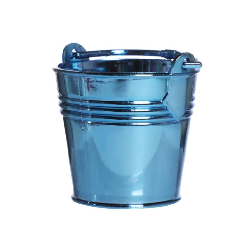 Mini Plastic Decorative Bucket Tinplate Keg Household Water Outdoor Garden Watering Flower Container For Succulent Plant Pot: Blue