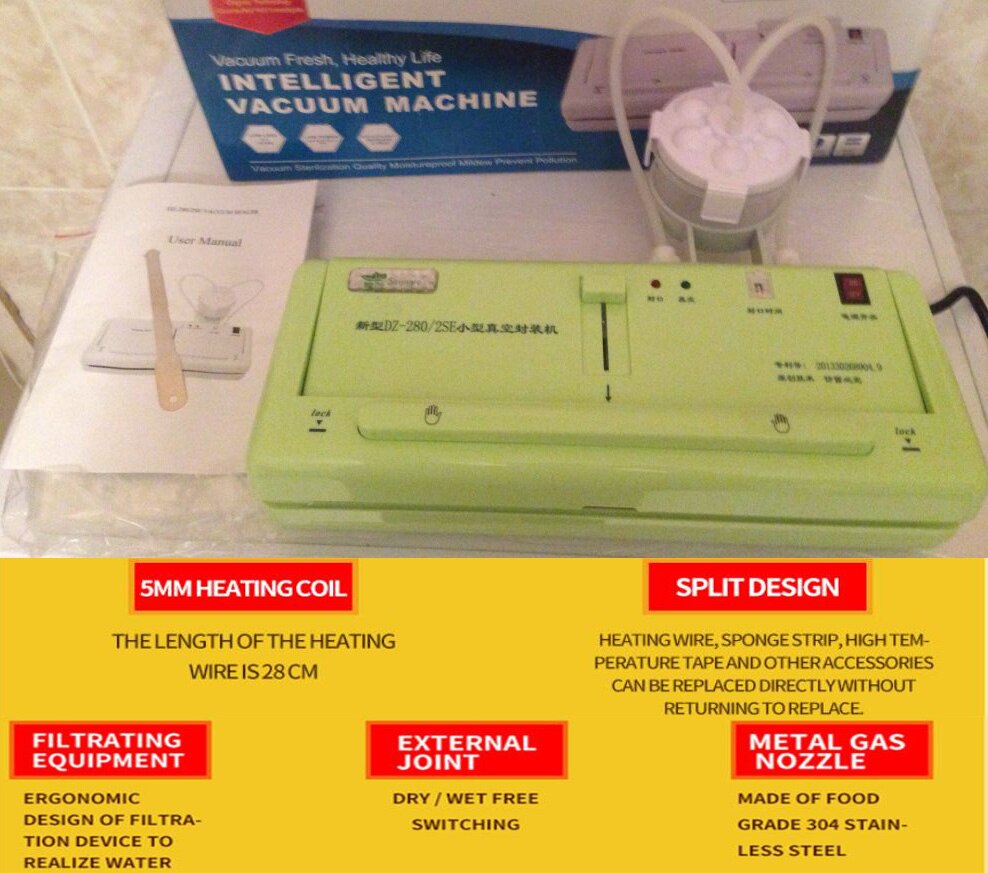 Dry and Liquid Food Vacuum Sealer Packaging Machine Semi-automatic Vacuum Packer 110V-220V with Vacuum Bags Green