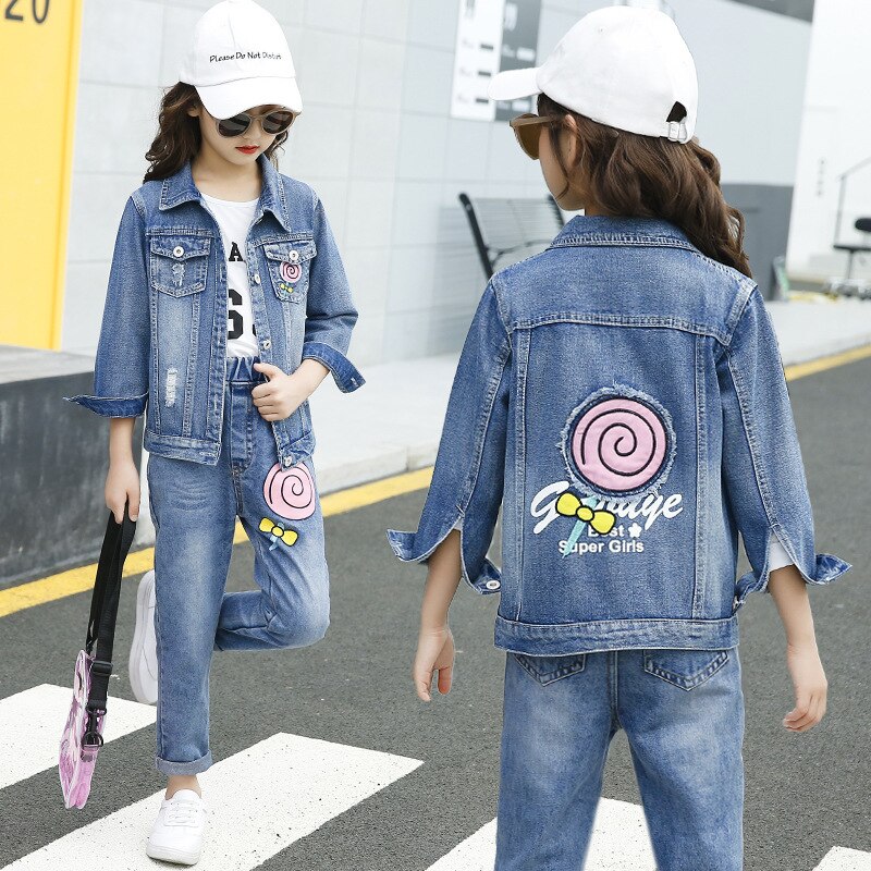 Teens Clothes Spring Autumn Girls Denim Jackets For Girls Embroidery Outerwear Coat Children Kids Denim jacket 8 10 12 Year