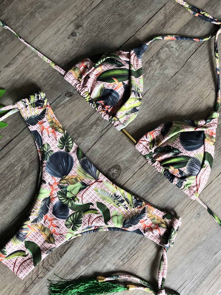 Bikini damedrakt badetøy sexy bikinisett push up svømming badedrakt dame badedrakter: L / Brun