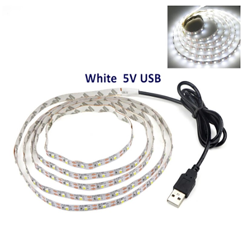 Dc 5V Usb Led Strips 2835 Wit Warm Wit Tira Led Strip Licht Tv Achtergrond Verlichting Tape Home Decor lamp 1- 5M: white / 5M
