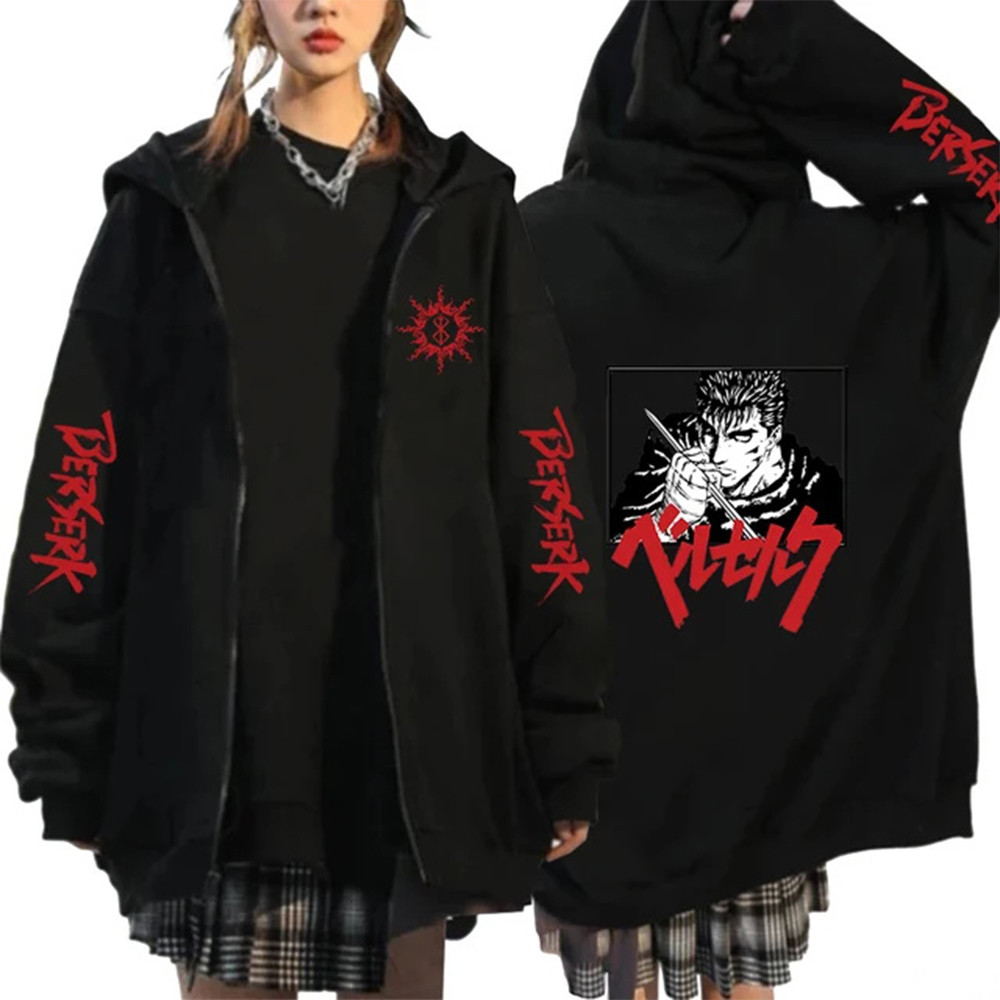 Sudadera con capucha de Anime Berserk japonés, sudaderas con capucha de Manga Guts Eyes, sudadera de manga larga Harajuku, ropa de Hip Hop para niño y niña, abrigo: M / Azul cielo