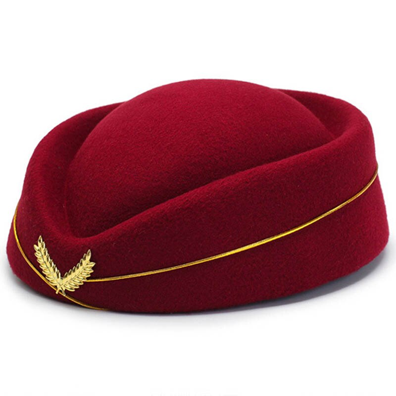 Stewardesse uld baret hat performance rekvisitter baretter til kvinder kasket til vinter alle matchede: Rødvin