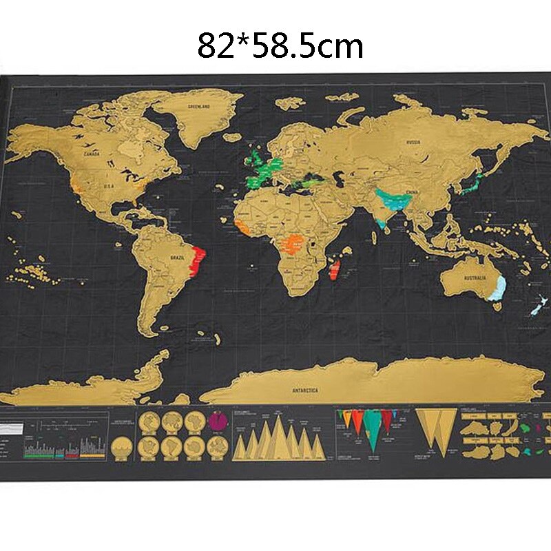 Mapamundi para Rascar para Decoración de Pared, Mapa del Mundo de Viaje Borrable, Artículo de Lujo, Pegatinas para Habitación y Oficina, 1 Unidad: 82x59cm black