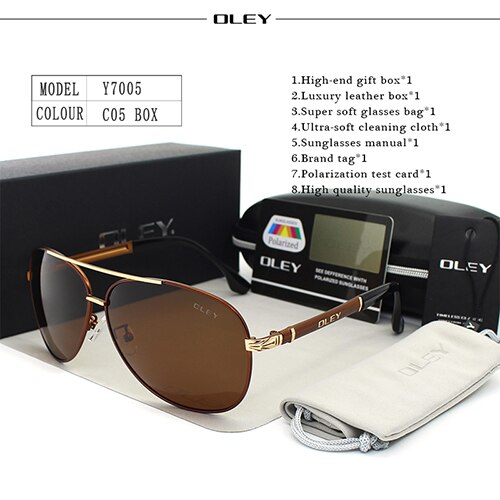 OLEY Luxus sonnenbrille männer polarisierte Klassische pilot sonnenbrille angeln Zubehör schutzbrillen gafas de sol zonnebril mannen: Y7005 C5 BOX