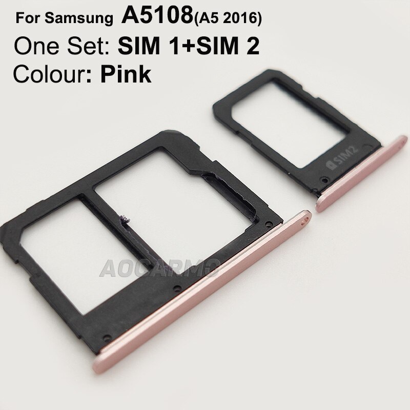 Aocarmo-Conjunto de tarjetas SIM de plástico para Samsung Galaxy A5 SM-A5100 A5108, bandeja Nano Sim de Metal, ranura para MicroSD: Pink  One Set