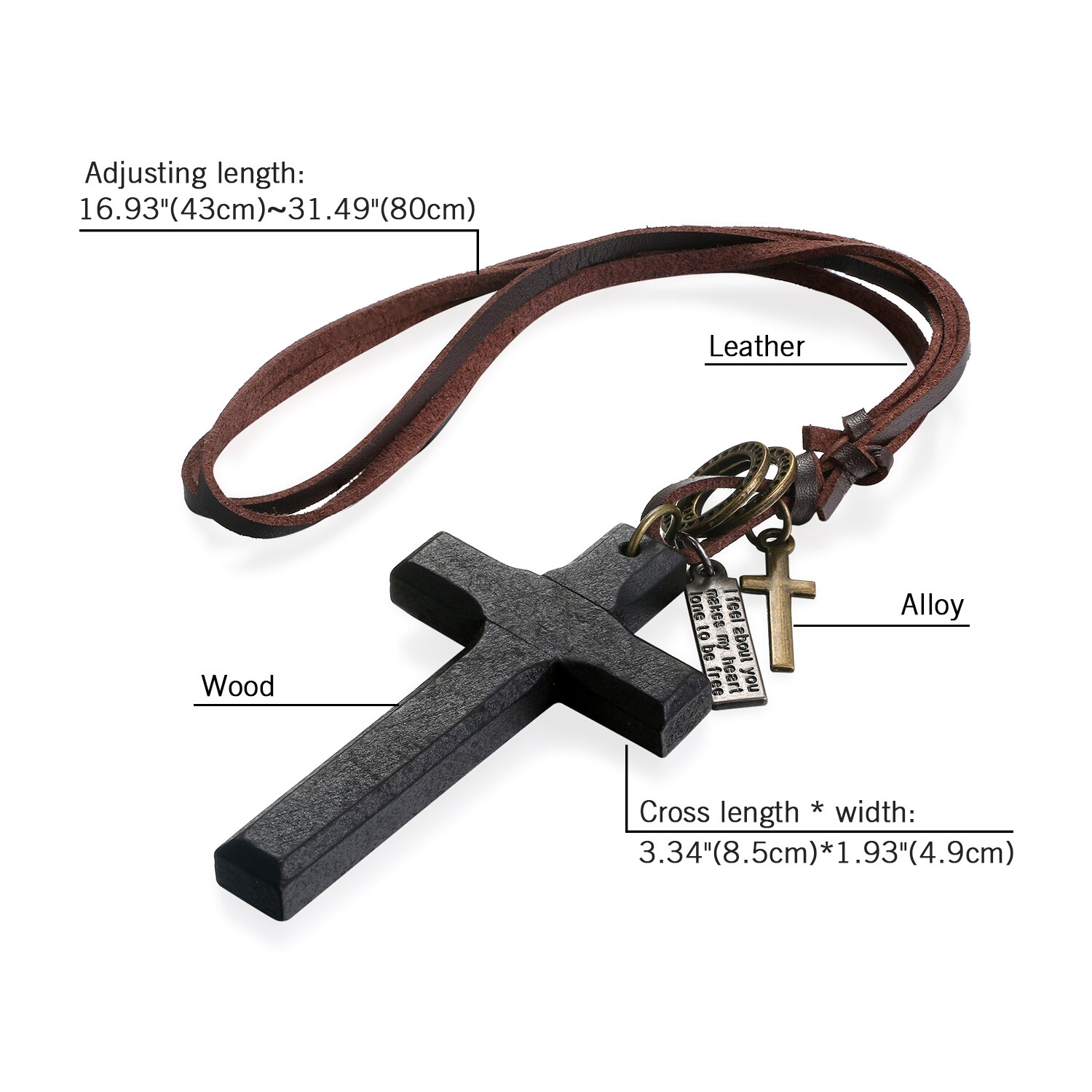 BONISKISS Vintage Wood Cross Necklaces For Men Adjustable Leather Necklace Cool Decoration For Man Birthday Male Jewelry