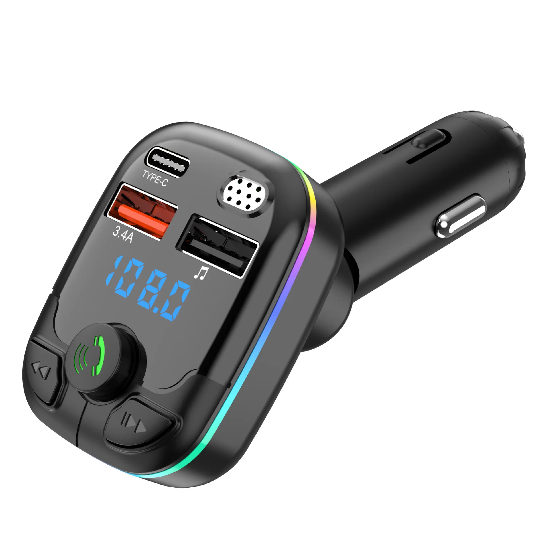 3.4A Bluetooth 5.0 PD Dual USB Car Charger MP3 Charger Type-C Wireless Light Charge Adapter in Car For iPhone Huawei Xiaomi OPPO: IL