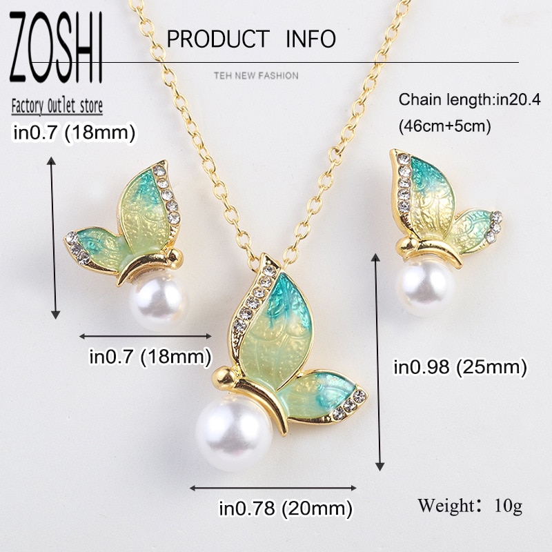 Bohemian Vlinder Kettingen Voor Vrouwen Gouden Ketting Gesimuleerde Pearl Stud Oorbellen Enamel Ketting Sets Winter Sieraden Set