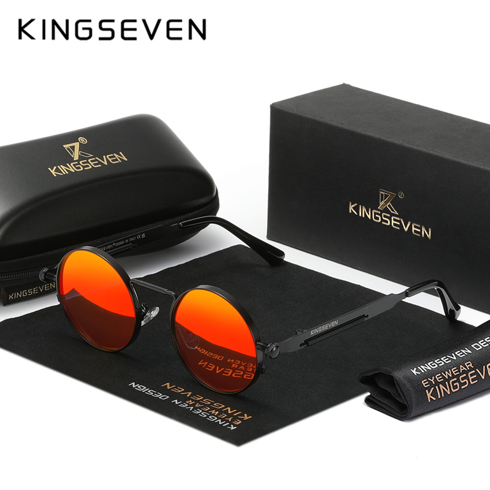 KINGSEVEN 2025 Trend Runde Sonnenbrille Polarisierte Männer Sonnenbrille UV400 gotisch Steampunk Stil Männlich Anti-Blendung Spiegel Objektiv: verrotten
