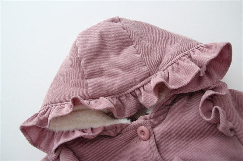 Winter Meisje Corduroy Jas Hooded Baby Meisje Plus Fluwelen Dikke Warme Katoenen Jas Uitloper 6M-3Y