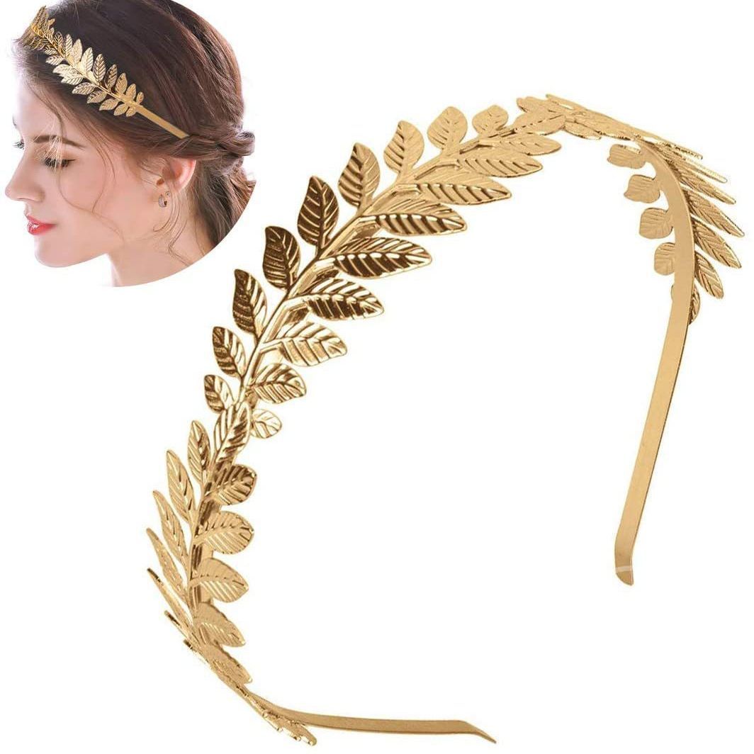 Diadema barroca de hoja de Metal dorado, tocado, corona, Tiaras, tocado, diosa romana, joyería para el cabello griego, accesorios de boda para novia
