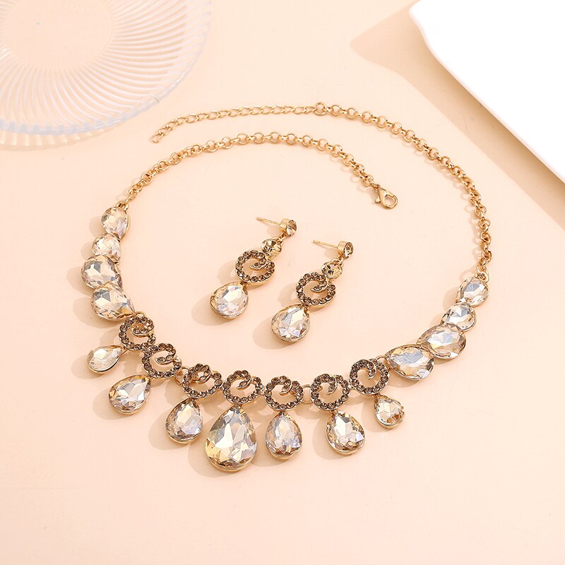 FARLENA biżuteria elegancka kropla wody kształt kryształki górskie naszyjnik kolczyki zestaw biżuterii ślubnej na ślub bal