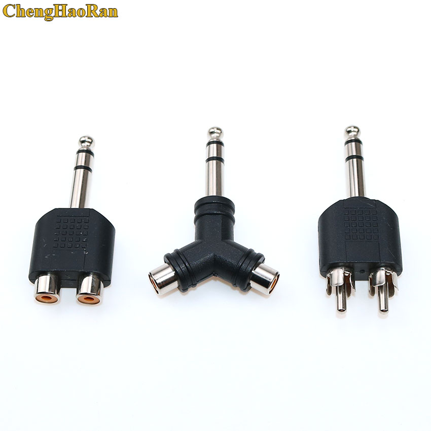2/3- polig mono/stereo-jack 6.35mm to 2 xrca-jack ljudomvandlare dubbel hane/hona rca  to 6.5mm -hane kontakt förnicklad kontakt