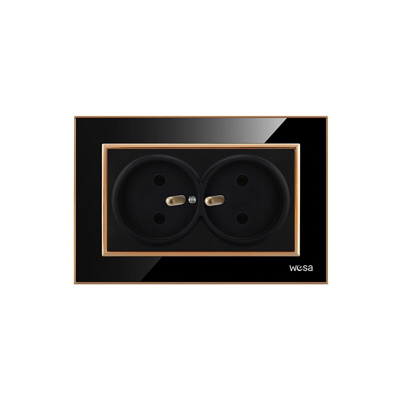 French Standard Power Plug Socke Acrylic With Grounding Black 2 Gang Wall Socket 250V 16A Power Supply Charger: Default Title