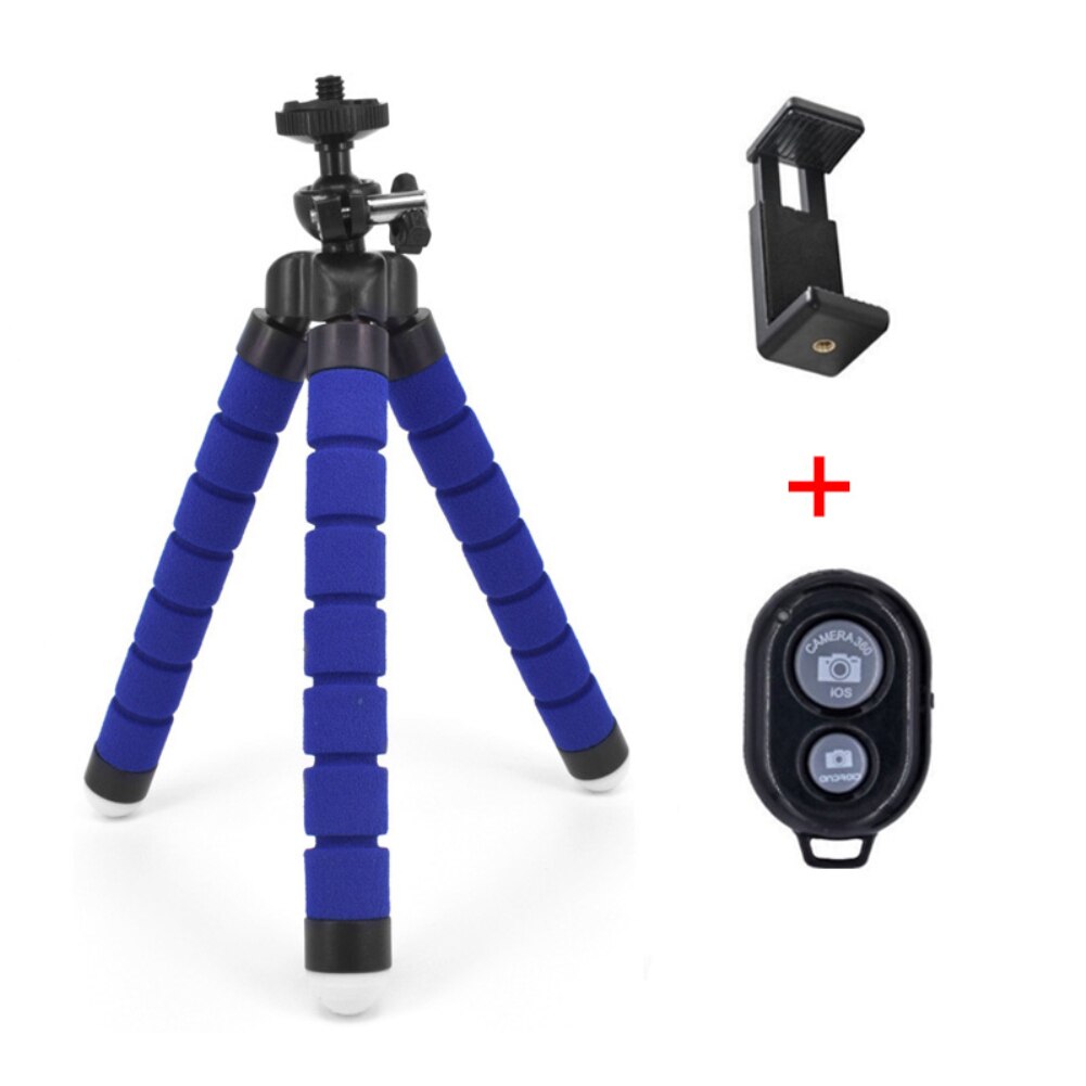 Flexibele Spons Octopus Mini Statief Monopod met Bluetooth Remote Shutter voor IPhone Mini Camera Statief Telefoon Houder Clip Stand: Blauw