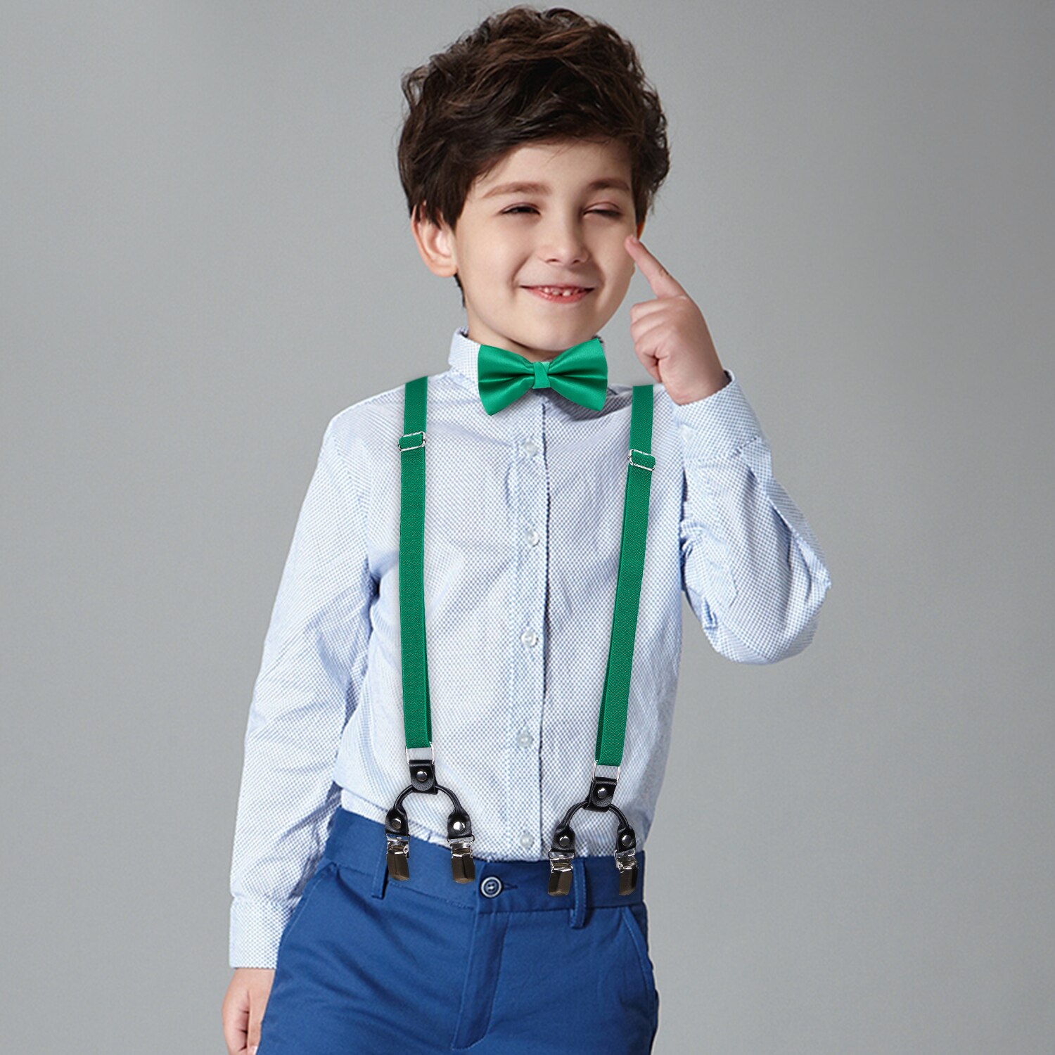Tirantes de Color sólido para niños, conjunto de pajarita, cinturón elástico ajustable para niño, para boda, de cumpleaños, tirantes con Clip en forma de Y: BJ-0021