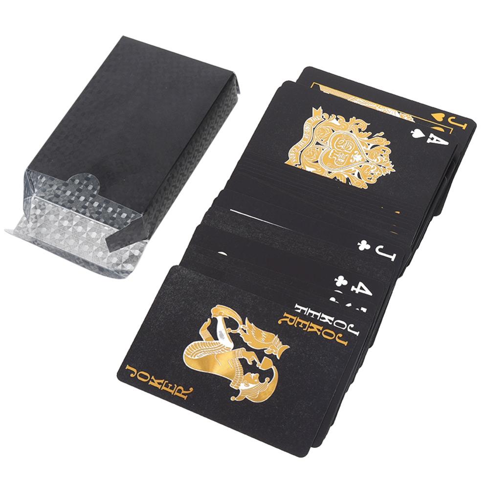 Vandtæt luksus plastik spillekort cool sort / rose-guld / sølv folie poker kort standard størrelse 52+2 poker i / udendørs spil: -en