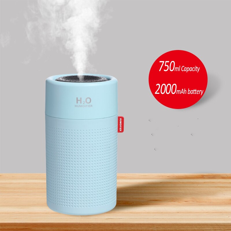 Drahtlose Luftbefeuchter USB Portbale Aroma Diffusor 2000mAh Batterie Wiederaufladbare Umidificador Ätherisches Öl Humidificador: 750ML Blau