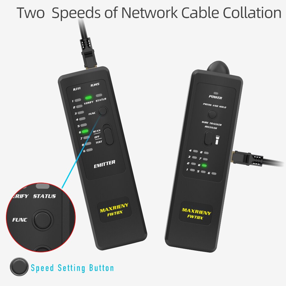 MAXRIENY FWT8X Network Cable Tracker Wire Toner RJ45 RJ11 Ethernet LAN Tracer Analyzer Detector Line Finder Tester