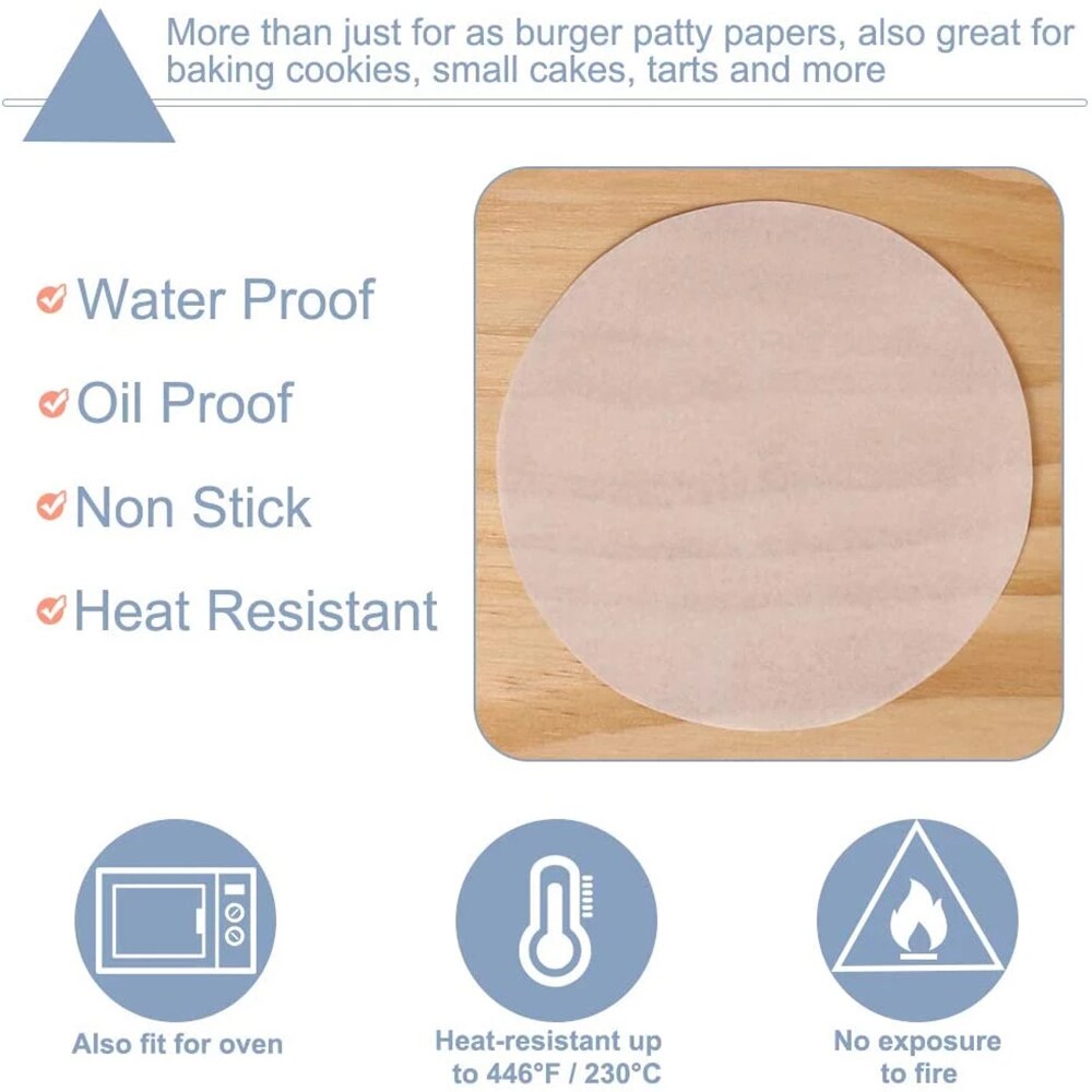 18cm-28cm 100pcs Round Baking Paper Circle Parchment Paper Liner BBQ Oven Patty Hamburger Paper Cake Non-Stick Baking BBQ Tool