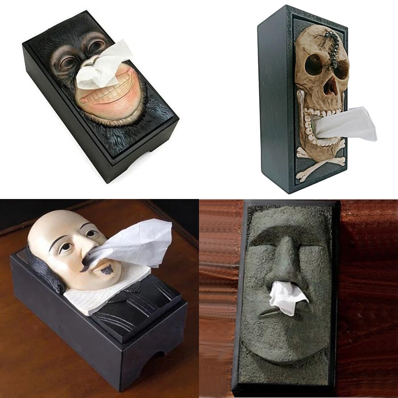 Caja de pañuelos creativa para el hogar, Cráneo divertido, retrato de piedra de ladrillo, orangután, escritorio, sala de estar, baño, caja de pañuelos de resina