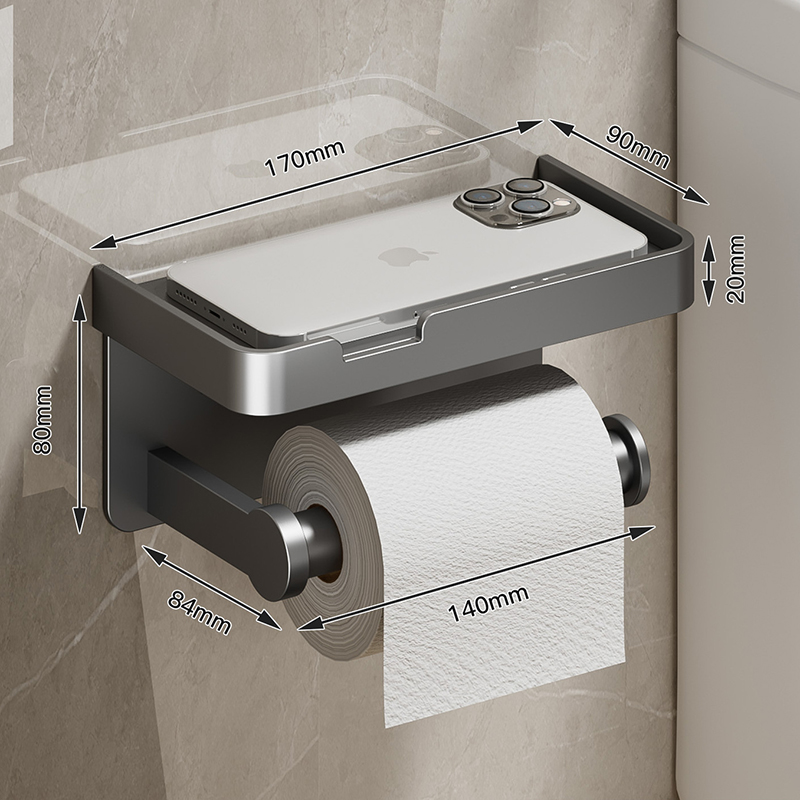 Soporte de papel higiénico grande, portarrollos de papel montado en la pared con bandeja de almacenamiento, soporte para teléfono móvil, accesorios de baño: Rojo